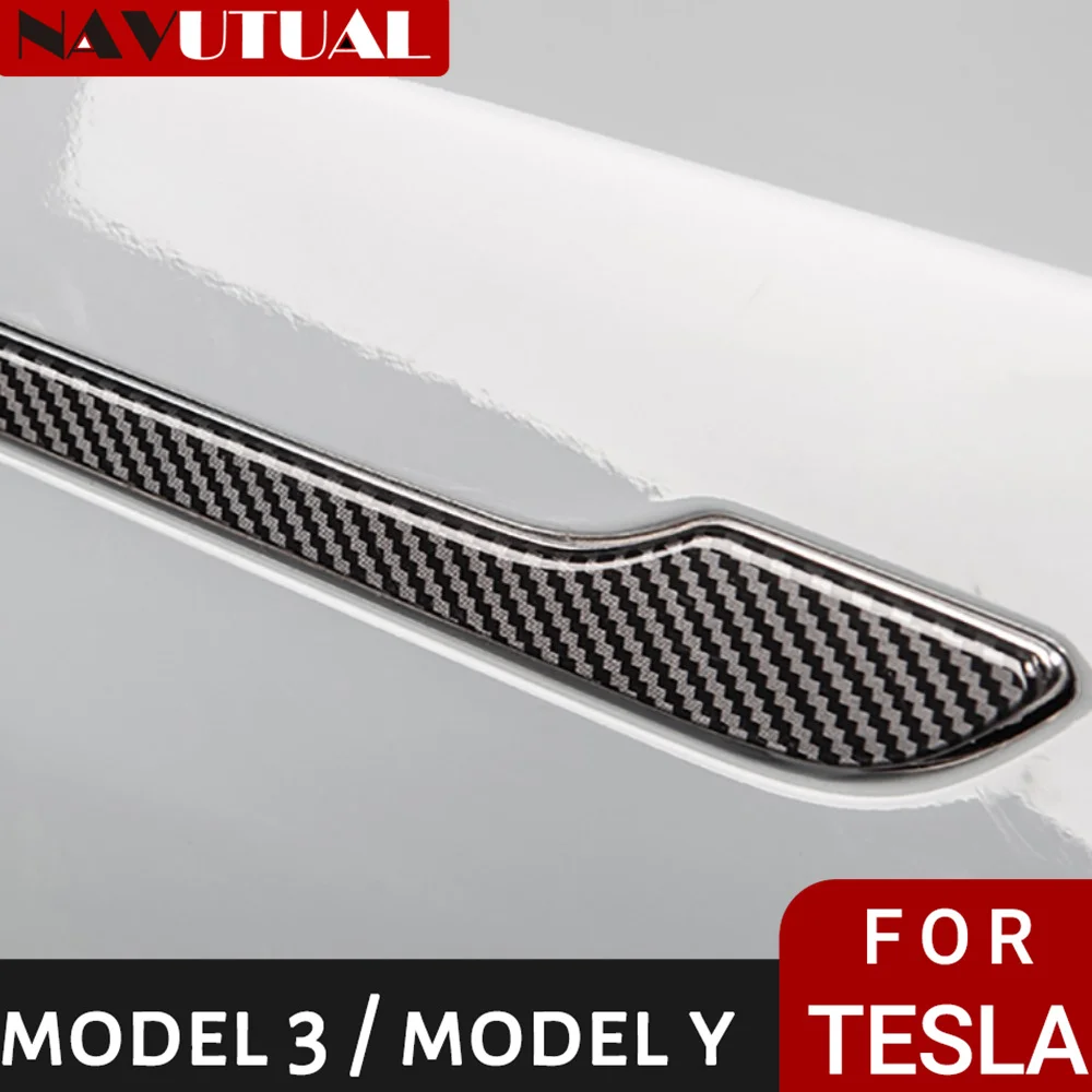 

NAVUTUAL New Car Door Handle Wrap Cover For Tesla Model 3 2023 Accessories Carbon Fiber ABS Protector Sticker Model3 Model Y