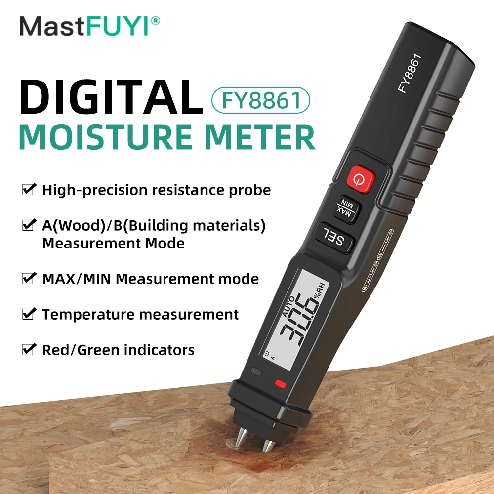 MASTFUYI FY8861 LCD Display Digital Moisture Meter Timber Building Materials Hygrometer Wood Humidity Tester Damp Detector