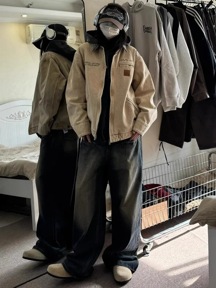 

Waed American Retro Khaki J97 Jaet Men's Loose Casual Sli Autumn Outerwear for Couples Youth Faion Long Sve