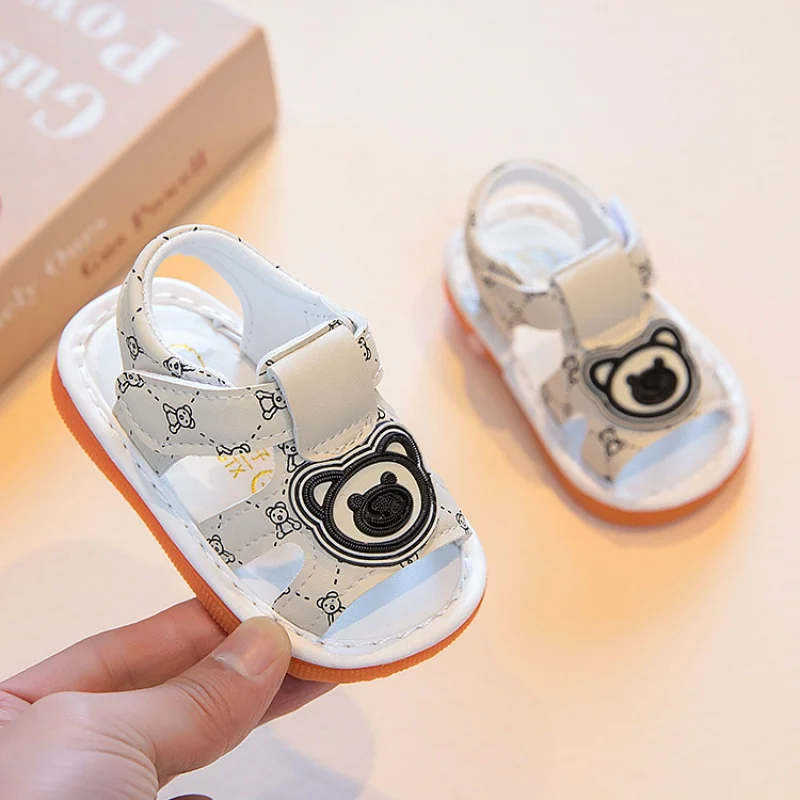 Sepatu Sandals1-2Squeaky bayi laki-laki perempuan, musim panas bahan dasar lembut sepatu balita tahun