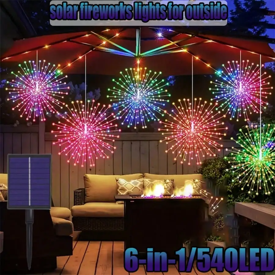 

Solar Firework Lights,6/3/1Pack Solar Sparkle Sphere Hanging Lights, 60/270/540LEDs, 8 Dimmable Modes, Timer, Energy-Efficient, Flush Mount, Non-Detachable, Plastic Shade, Solar-Powered With Lithium Battery, Solar Fireworks Lights Outdoor Waterproof, Cour