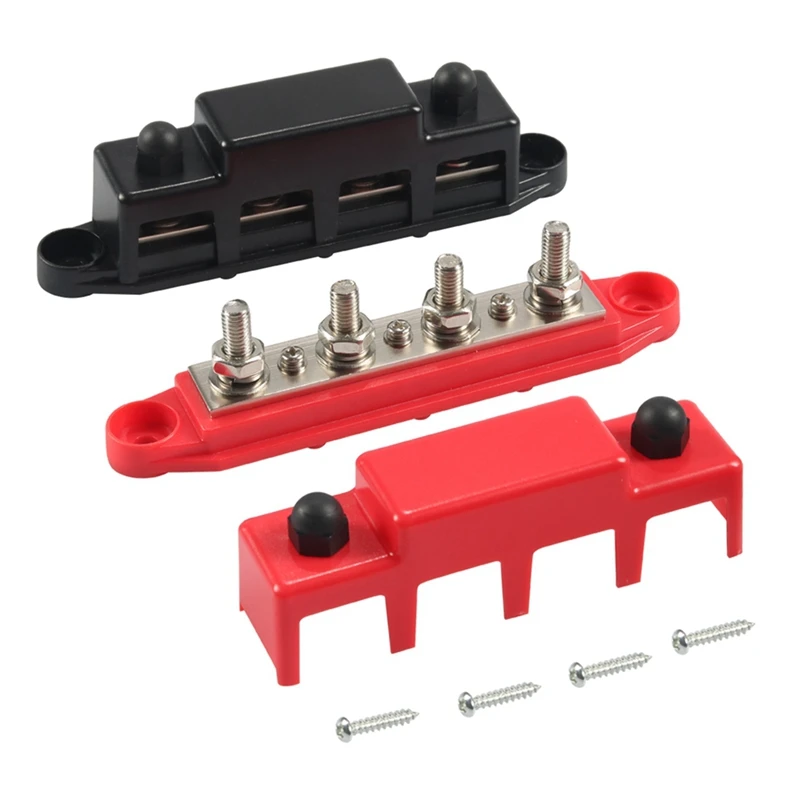 12V Bus Bar 4 Post 300A Power Distribution Block 5/16Inch Battery Terminal Block Stud With Cover And Wire Lugs