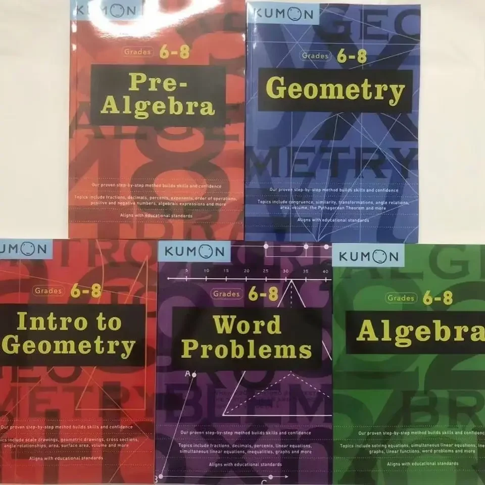 

5 Books/Set Kumon GEOMETRY Junior High Middle School Math Workbook Mathematics Exercise Practice Grade 6-8 For Age 10-15