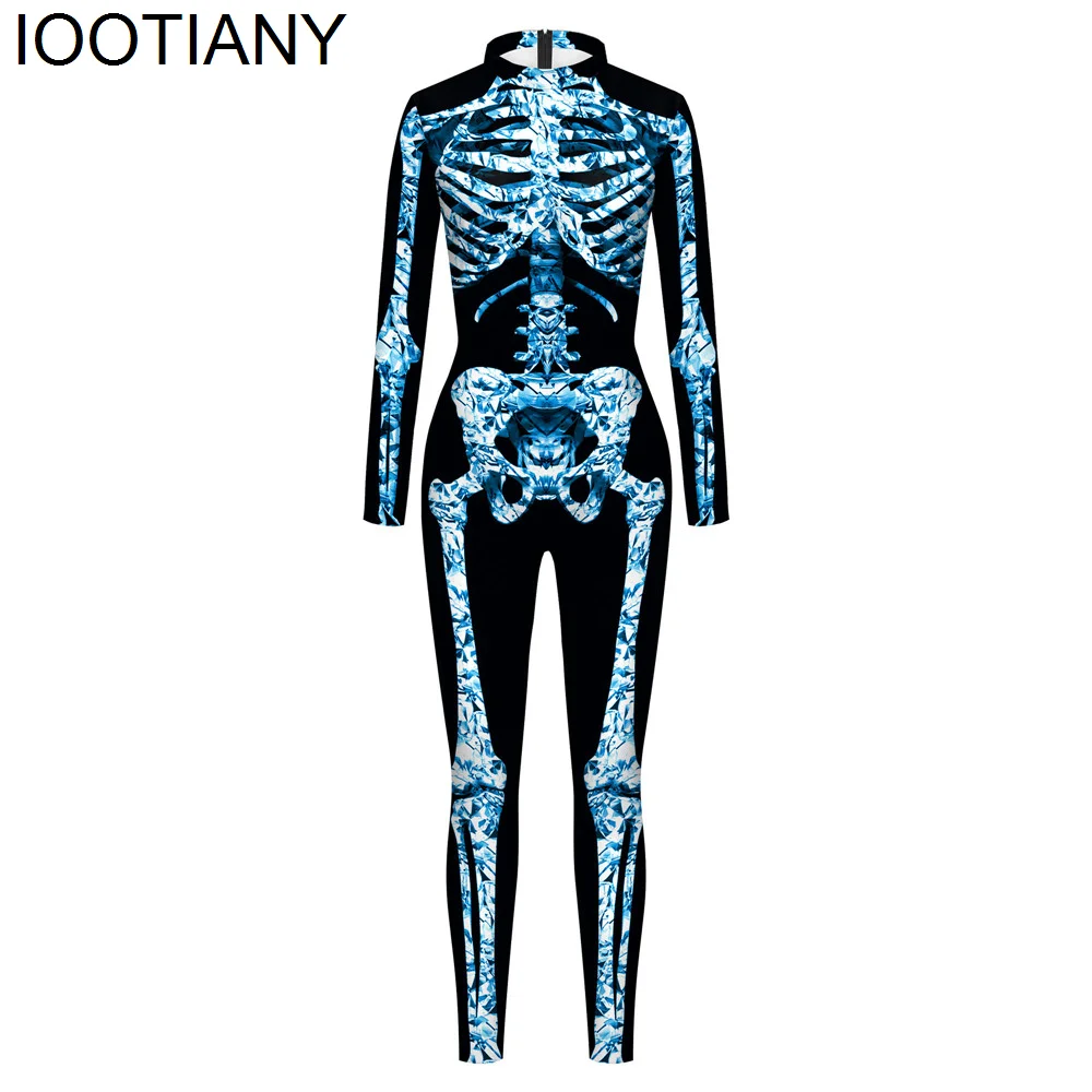 IOOTIANY Body Skeleton 3D Print Sexy Bodysuits Cosplay Jumpsuit Adults Onesie Halloween Stage Performance Long Sleeve Outfits