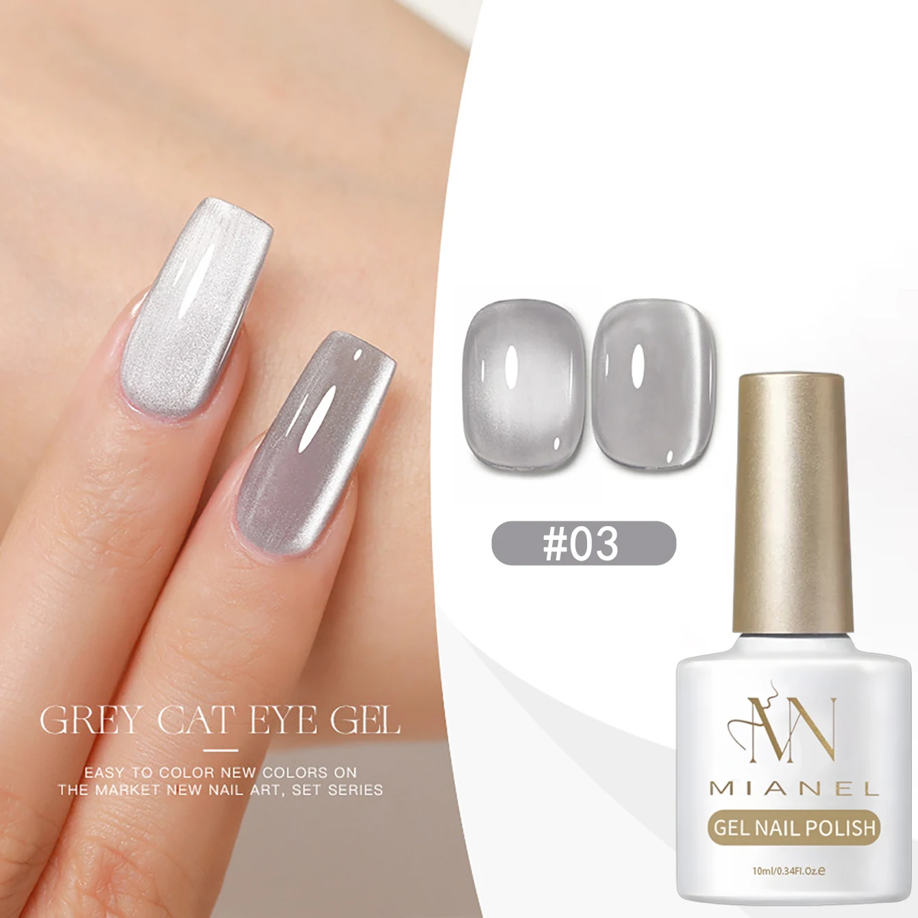 MIANEL 10ML Rauchgrauer Katzenaugen-Gel-Nagellack 2026 Neuer Trend, Funkelnd & Schmeichelnd, Grauton Glasperlen Katzenaugen-Nägel – Detail 21