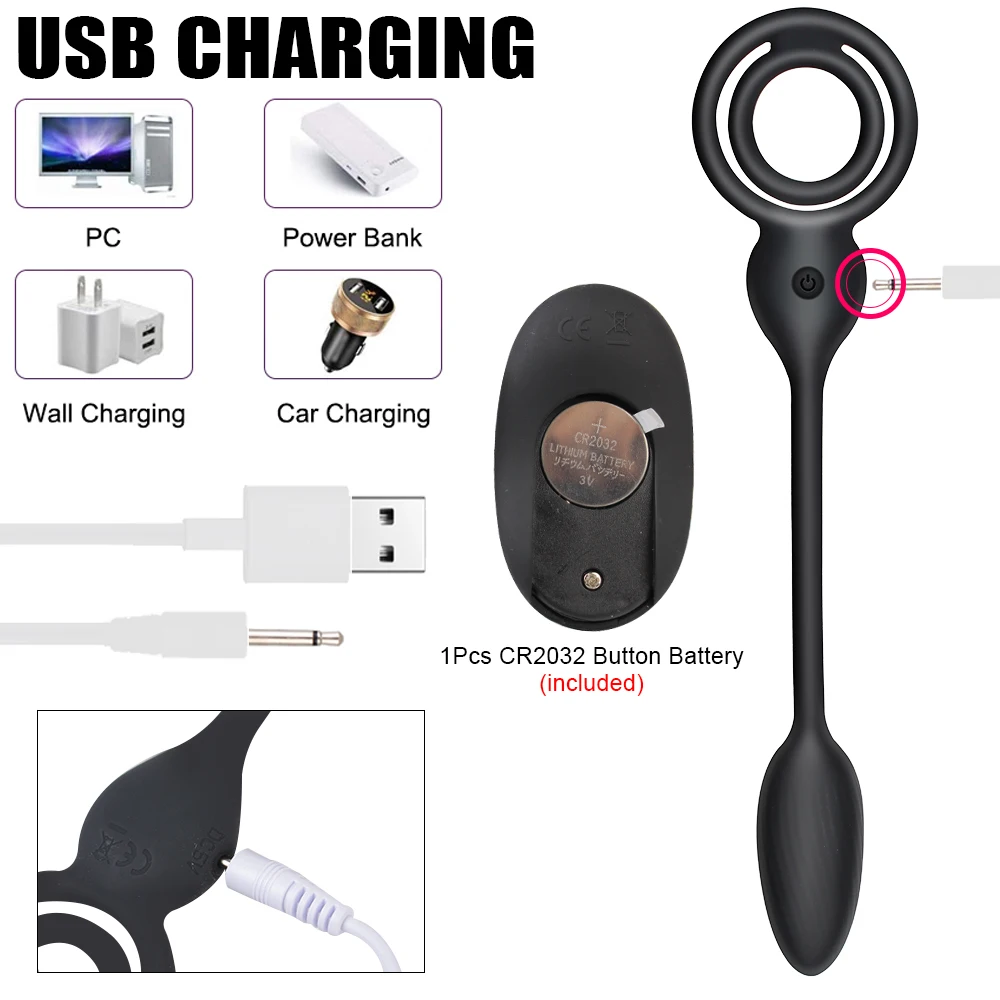 Penis Ring Wireless Remote 10 Modes Anal Vibrator Sex Toys for Men Couple Prostate Massager