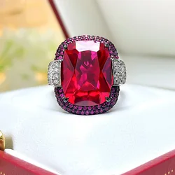 European and American Luxury Ruby Square Red Corundum Rings Fashion Black Gold Color Banquet Wedding Jewelry Ring For Women