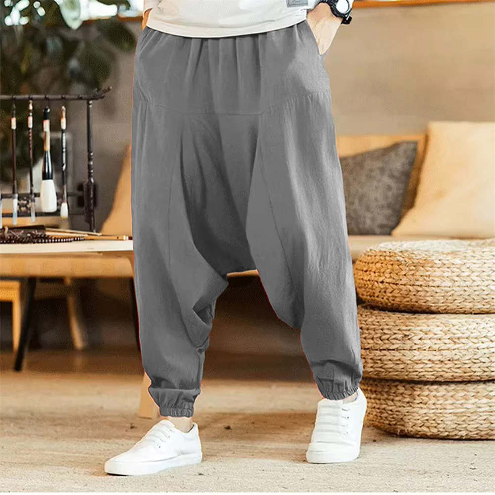 

Men's Cotton Linen Pants Harem Pants Loos Fit Casual Oversize Pants Drop Crotch Baggy Trousers Fashion Streetwear