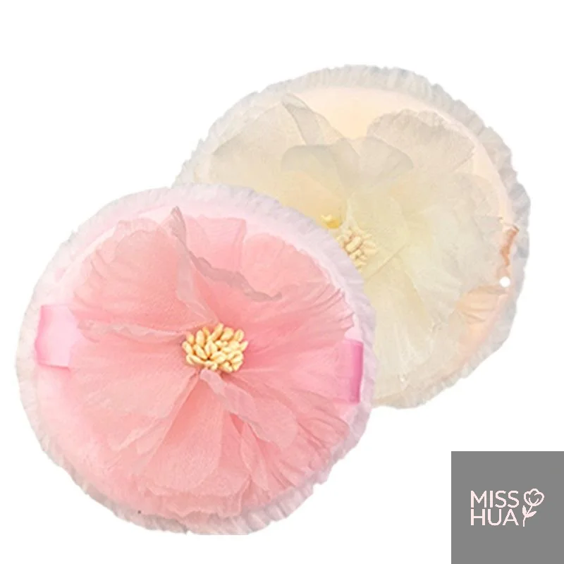 HH 3D ruban fleur double face velours floqué Ultra doux grande bouffée de poudre moelleuse pour le maquillage du corps bouffée ample outil de maquillage sec et humide