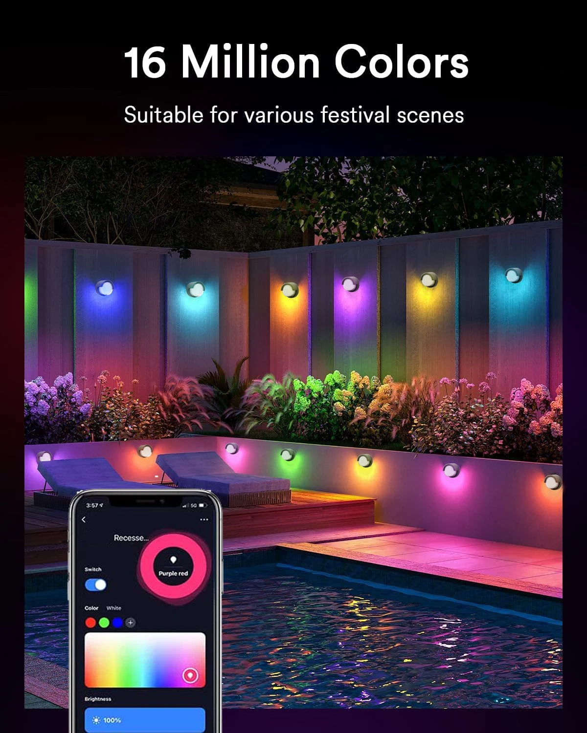 Smart LED Wall Lights, Outdoor Lights, RGBCW Color Changing Landscape Lighting for Deck, Garden, Work with Alexa/Google Assistan