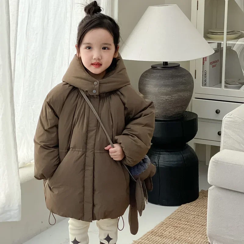 Down Jacket for Kids Korean Kids Winter Jacket Cotton Down Parkas Boys Girls Solid Hooded Coat Thick Cotton Chidlren Warm Coats