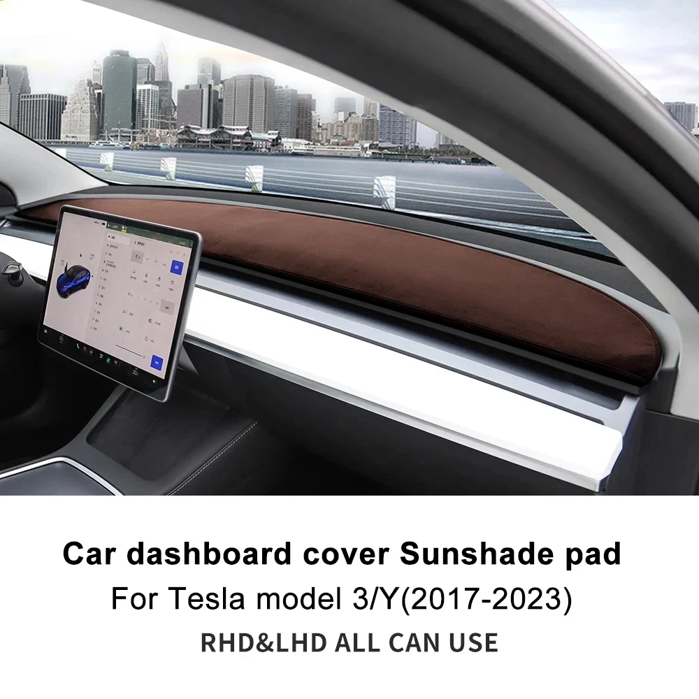 Top Flannel Dashboard Cover Pad for Tesla Model 3 Model Y 2017-2023 Highland 2024 Sunshade Protector Anti-UV Dash Mat Non-slip