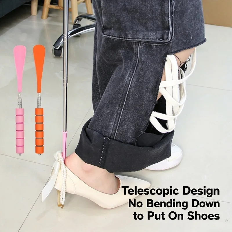 Telescopic Stainless Steel Shoe Horn Long Handle Shoe Helper Portable Shoe Lifter For Home Daily Use