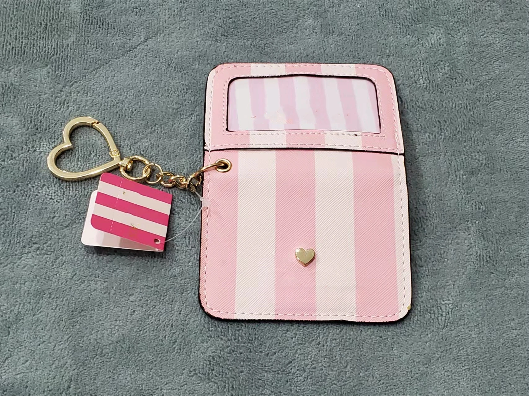 Pink Purse Wallet Card Case Bag Charm Chain Keyring ID Holder