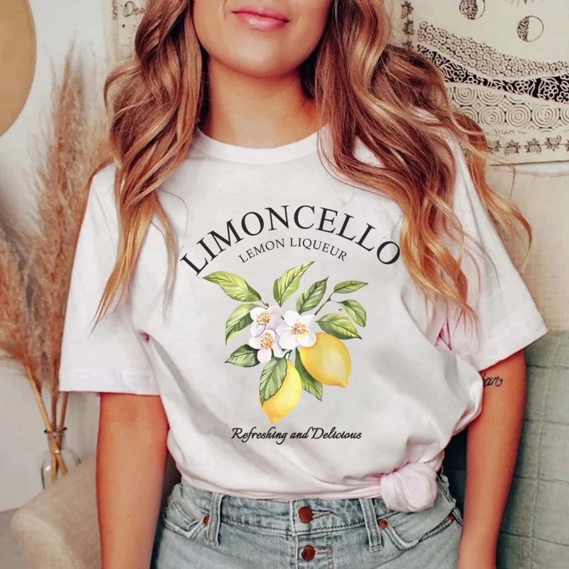 Frauen kawaii Streetwear Grafik T-Shirts Zitronen buchstaben T-Shirt Kurzarm Rundhals ausschnitt Casual Top für Sommer Vintage Obst Shirt