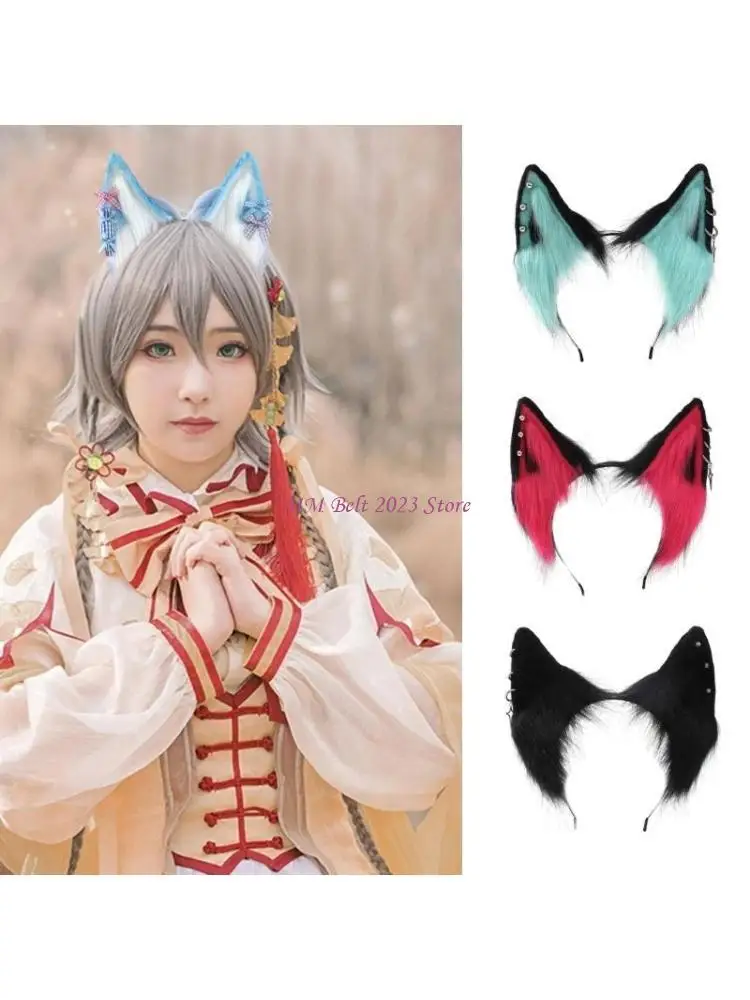 

49ME Wolf Ear Cosplay Hair Hoop with Alloy Earring Woman Teens Headband for Live Broadcast Cartoon Carnivals Hairband