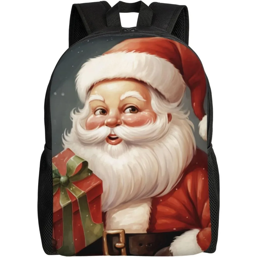 

Santa Claus With Box Cute Backpack Waterproof Lightweight Laptop Backpack Shoulder Bag Casual Daypack For Women Men