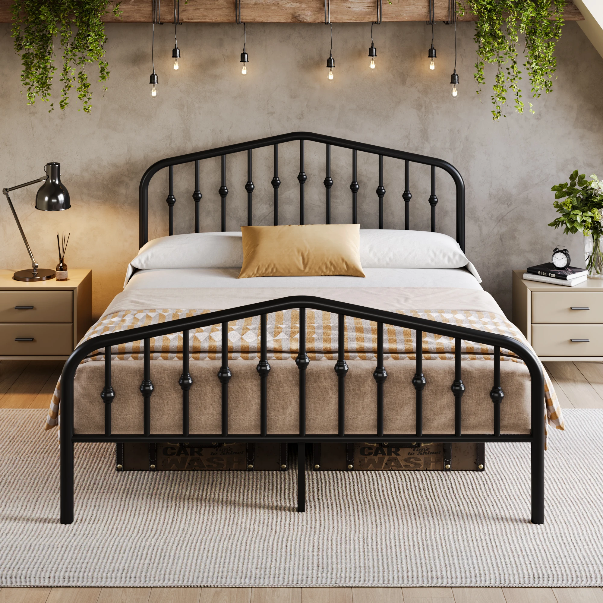 

HOOMIC 14'' Metal Bed Frame with Victorian Headboard & Footboard, Heavy-Duty Wrought Iron Platform Bed Allewie