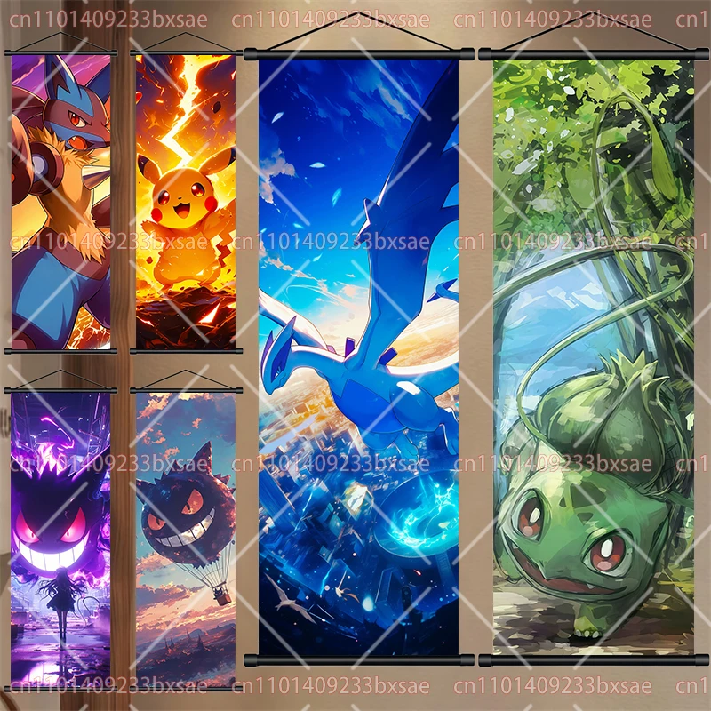 

Pokémon Gengar Lucario Eevee Large Size Long Scroll Painting Animation Hanging Painting Children's Room Creative Decoration