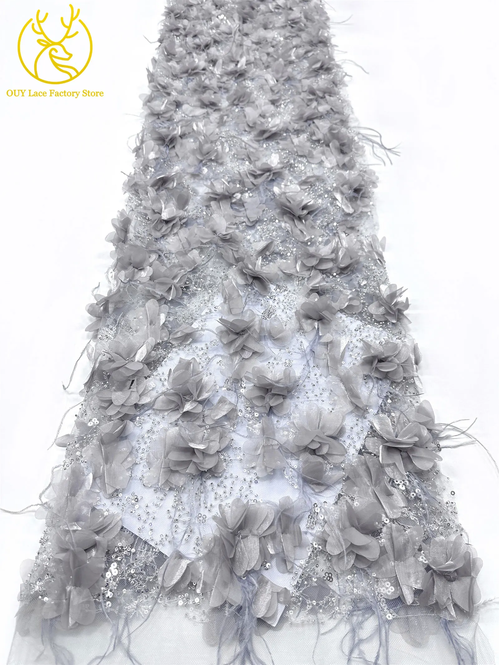 Exquisite 3D-Applikation Französische Pailletten Tüllspitze 2026 Hochwertige Perlenbesetzte Afrikanische Spitze Rotes Nigerianisches Hochzeits-Abendkleid – Detail 23