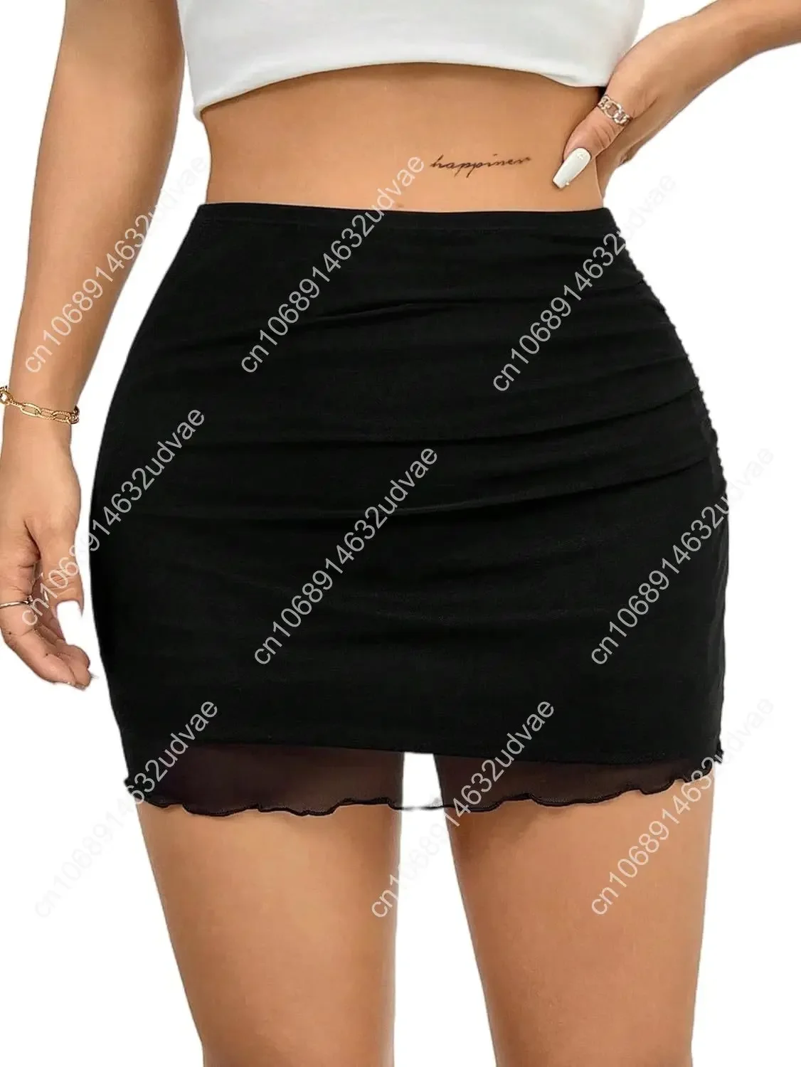 Avanova Damska Siateczkowa Mini Spódniczka Bodycon z Wysokim Stanem, Marszczona Letnia Krótka Spódniczka