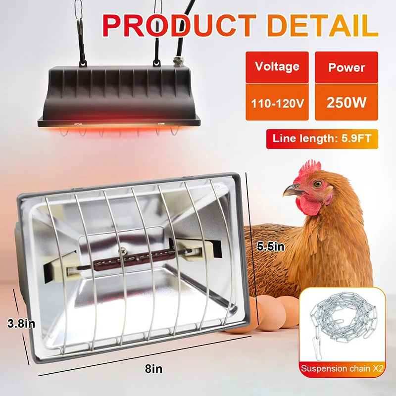 

250W Heating & Lighting Winter Pet Heater For Chicks, Kittens, Dogs Adjustable Temperature Automatic Heating Breeding Equipment