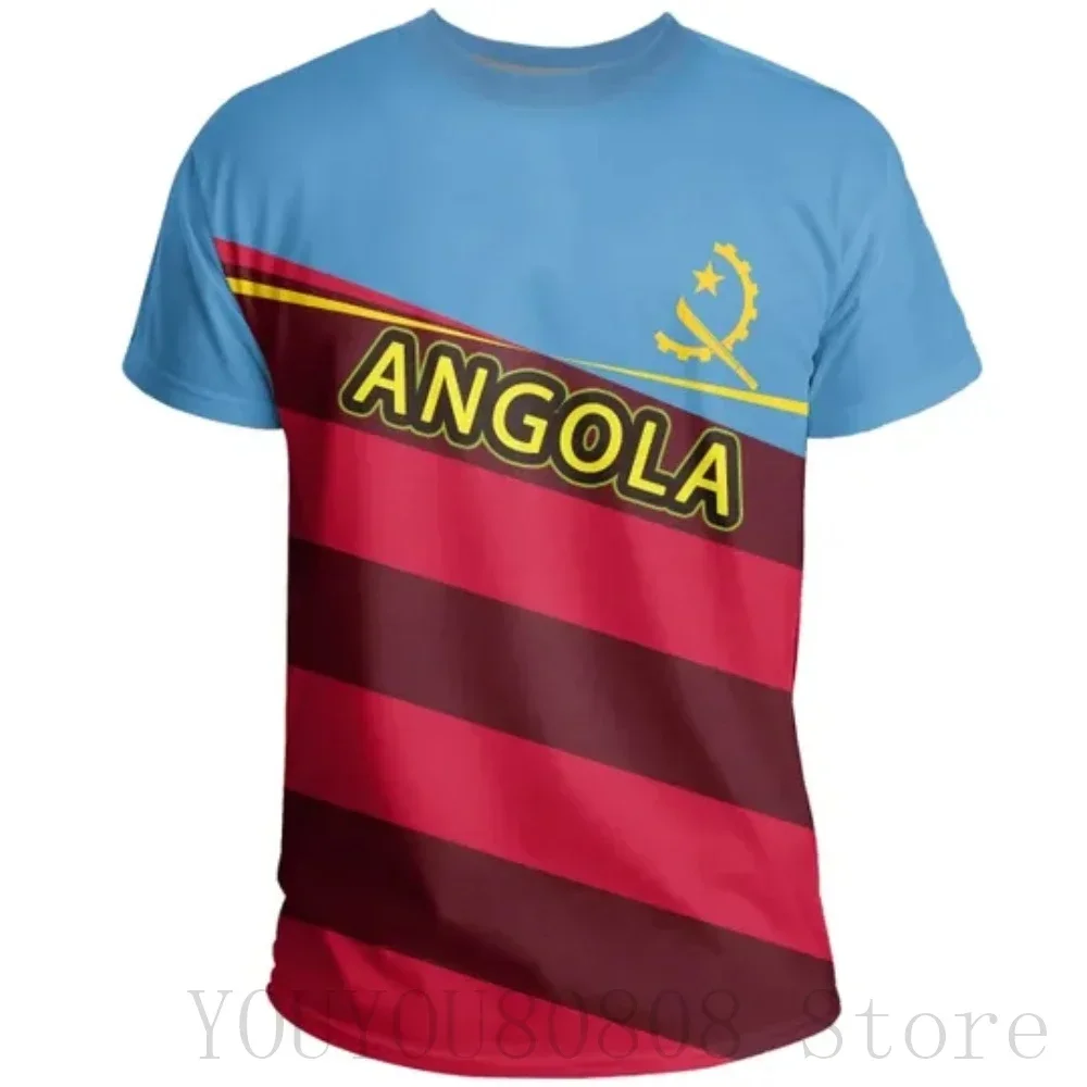 3D العلم الأنغولا المطبوعة جولة الرقبة هوديي قصيرة الأكمام عارضة أزياء فضفاضة الرجال الشارع تي شيرت #6