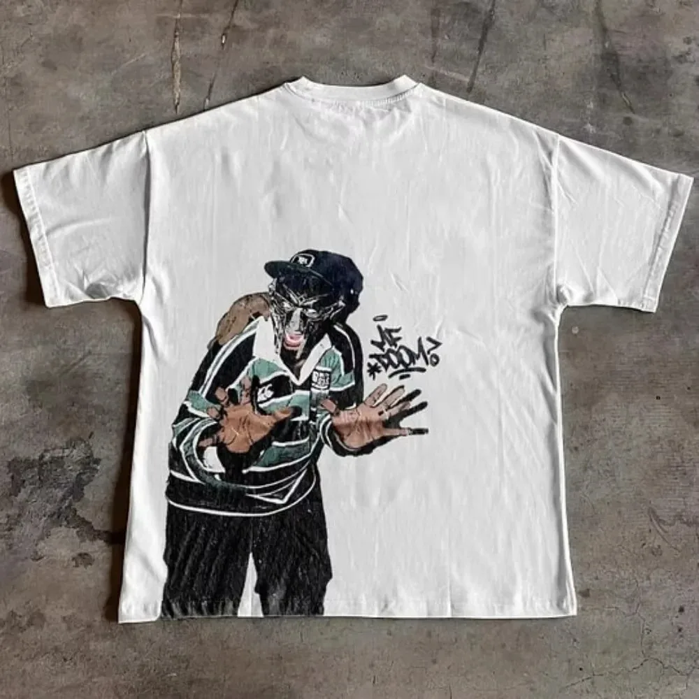 2026 MF Doom Graphic Print T-Shirt Unisex Y2K Harajuku Hip-Hop Gothic Crew Neck 100% Cotton Short Sleeve Apparel T-shirts