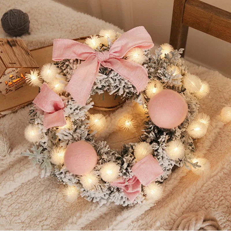 Pink Christmas Wreath 30/40/50/60CM Window Arrangement Tabletop Christmas Tree Ornament