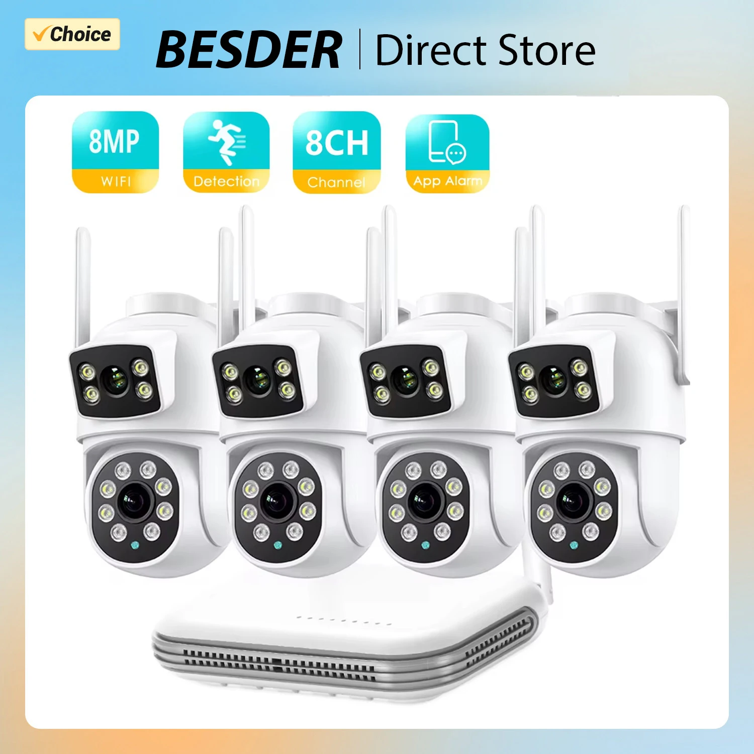 WiFi Camera 8CH Mini NVR CCTV Security Kit 8MP HD Audio Infrared Night Vision AI Wireless Video Surveillance Camea System