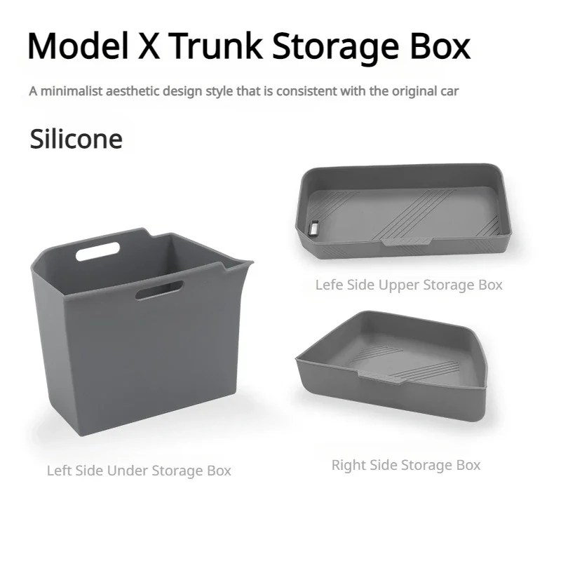 Trunk Storage Box For Tesla Model X Silicone 3pcs Set Trunk Side Storage Partition Stowing Tidying Car Interior Accessories 2023