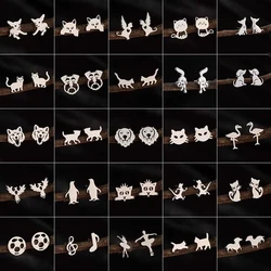 Multiple Stainless Steel Mini Stud Earrings for Women Men Fashion Fox Soccer Music Ballet Earings Cat Dog Jewelry Accessories