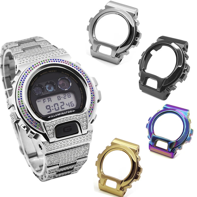 For Casio G-Shock DW-6900 Metal Diamond Bezel Bracelet 6900 DW6900 Mod complete set Upgrade Accessories steel case and watchband