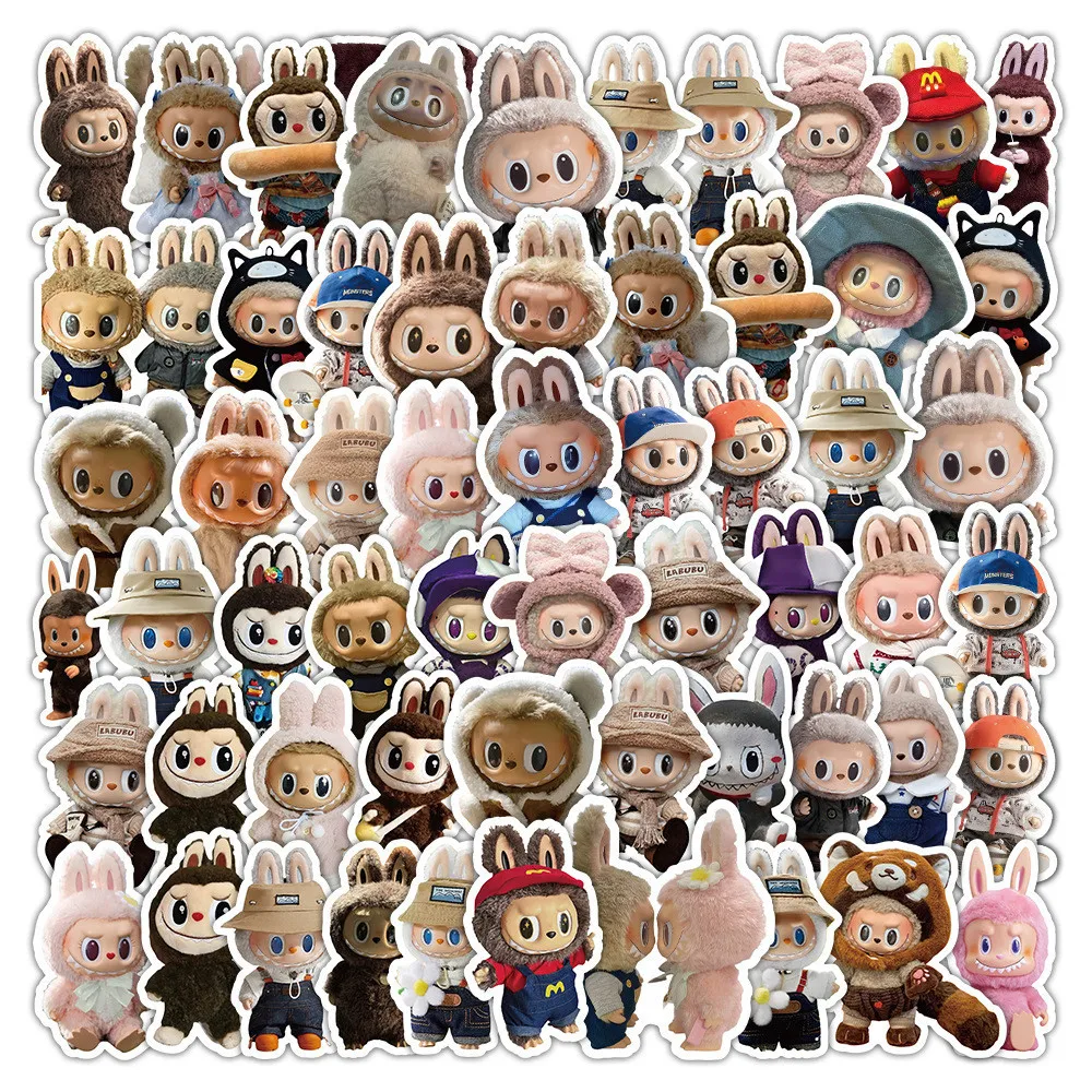 60PCS Cute Cartoon Doll LABUBU Graffiti Stickers for Helmet Bicycle Hand Account Pencil Case Decals LanLanStickersWorld