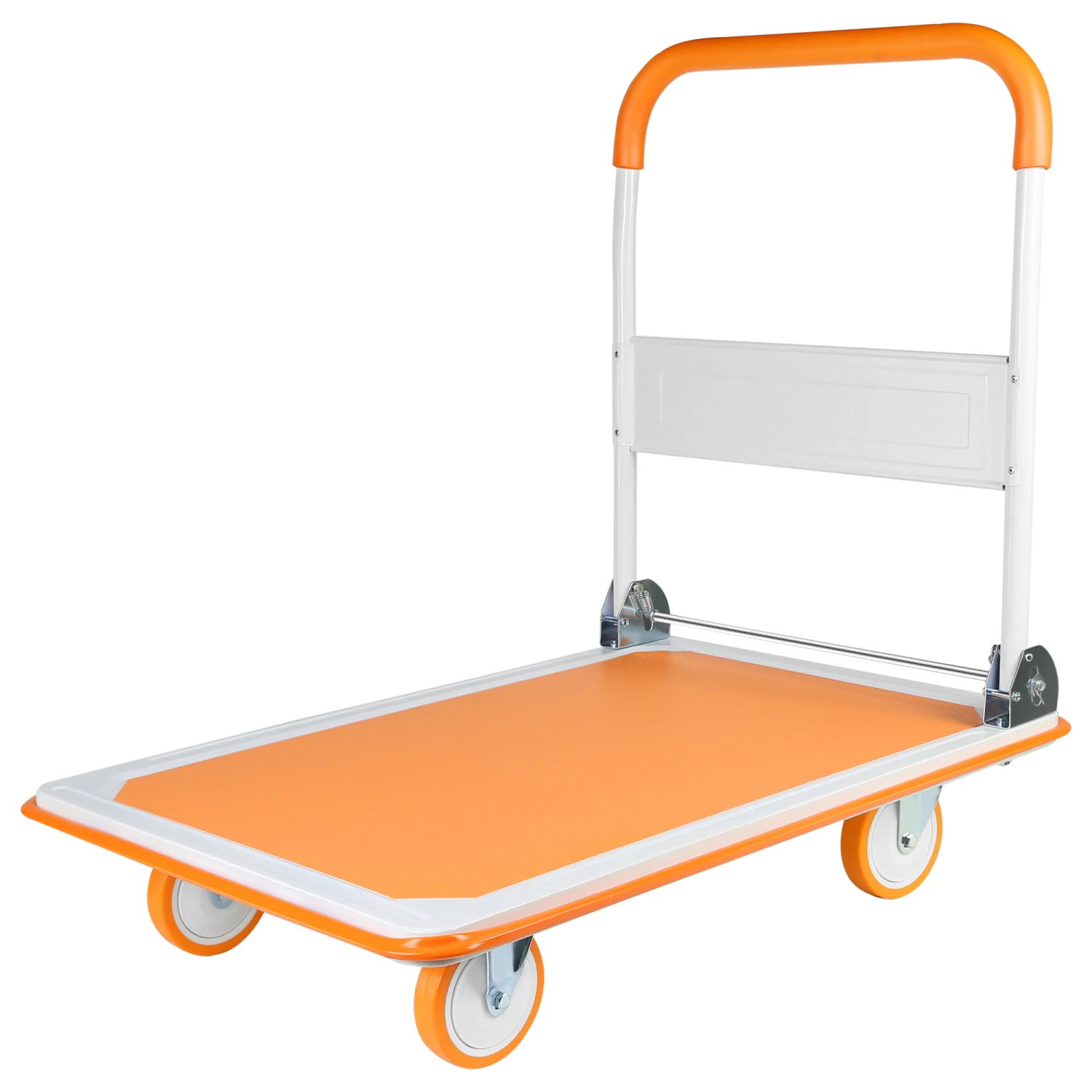 

Foldable Push Cart Dolly - 660 Lb. Capacity Heavy Duty Moving Platform Hand Truck - Folding & Rolling White & Orange Flatbed Car