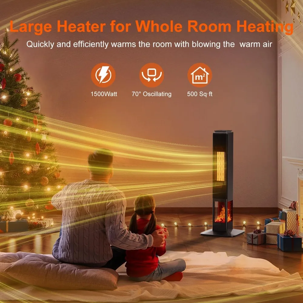 32 inch large room space heater, indoor electric fireplace heater, bedroom 1500W ceramic roomheater, towerheater with thermostat