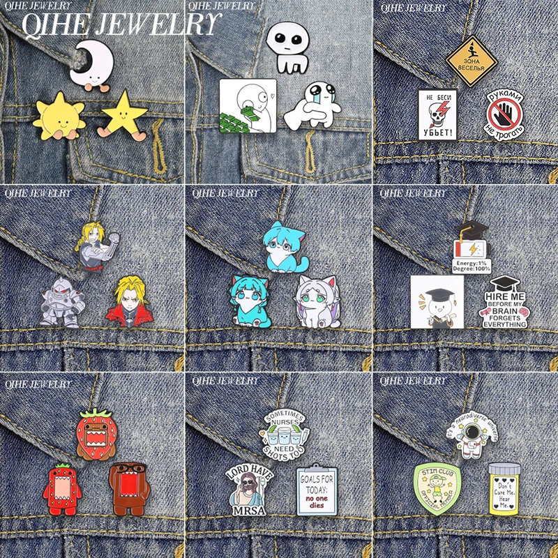 3PCS/SET Adventure Action Mechanical Fighting Armor Robot Enamel Pin Cute Anime Elf Cat Mage TV Advertising Doll Brooch Jewelry