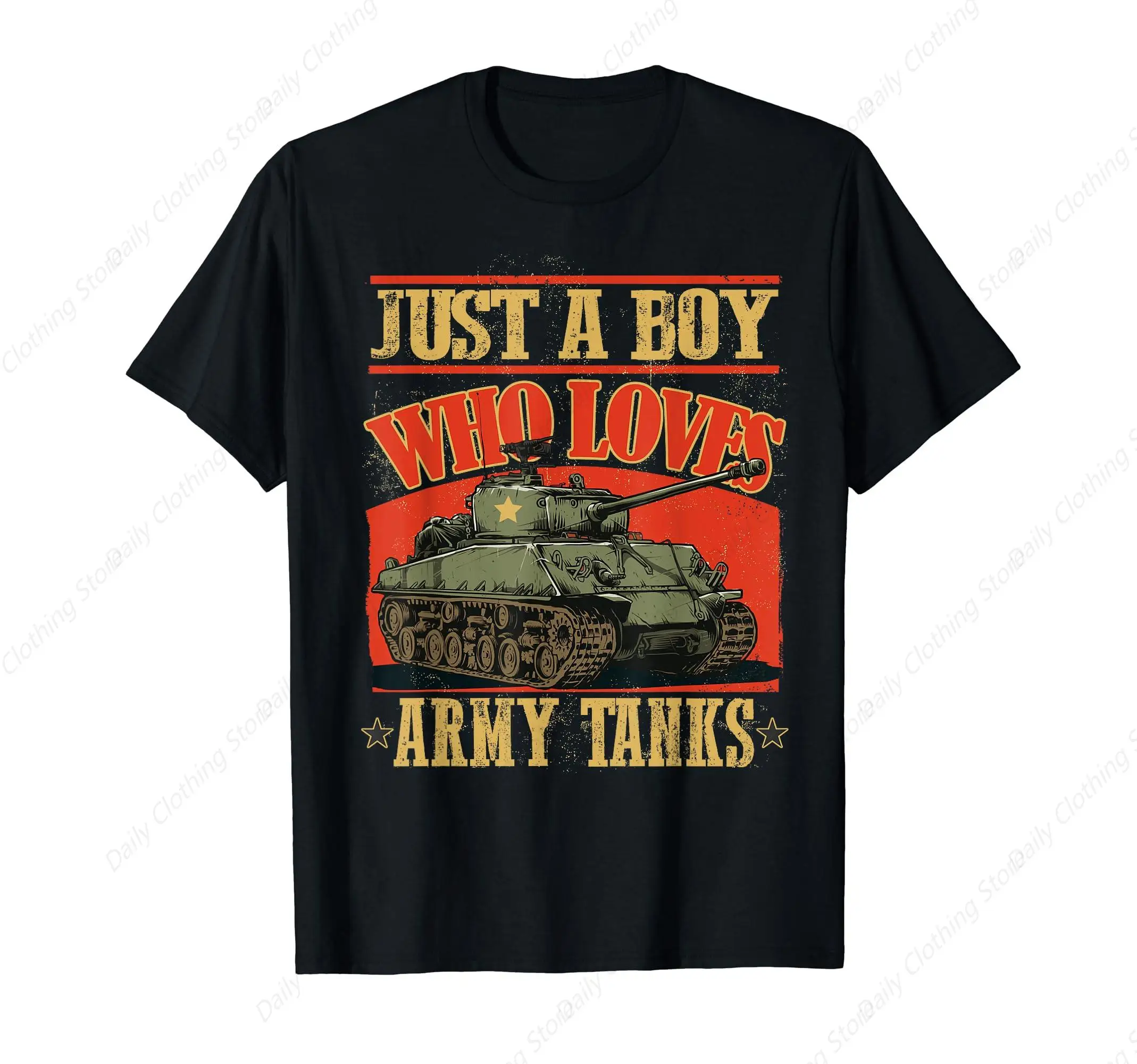 Just A Boy Who Loves Army Tanks A World War 2 Sherman Tank T-Shirt Cotton Tee Daily Soft Unisex Clothing Tops