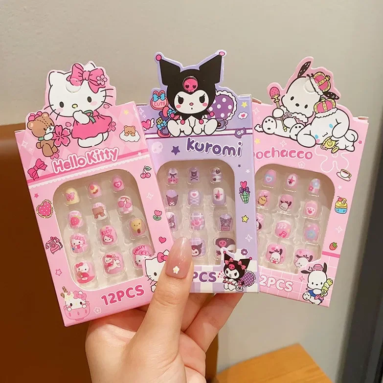 Kuromi Children Nail Stickers Anime Hello Kitty My Melody Cinnamoroll Pochacco Kid Girls Removable Wearable Party Nail Art Patch