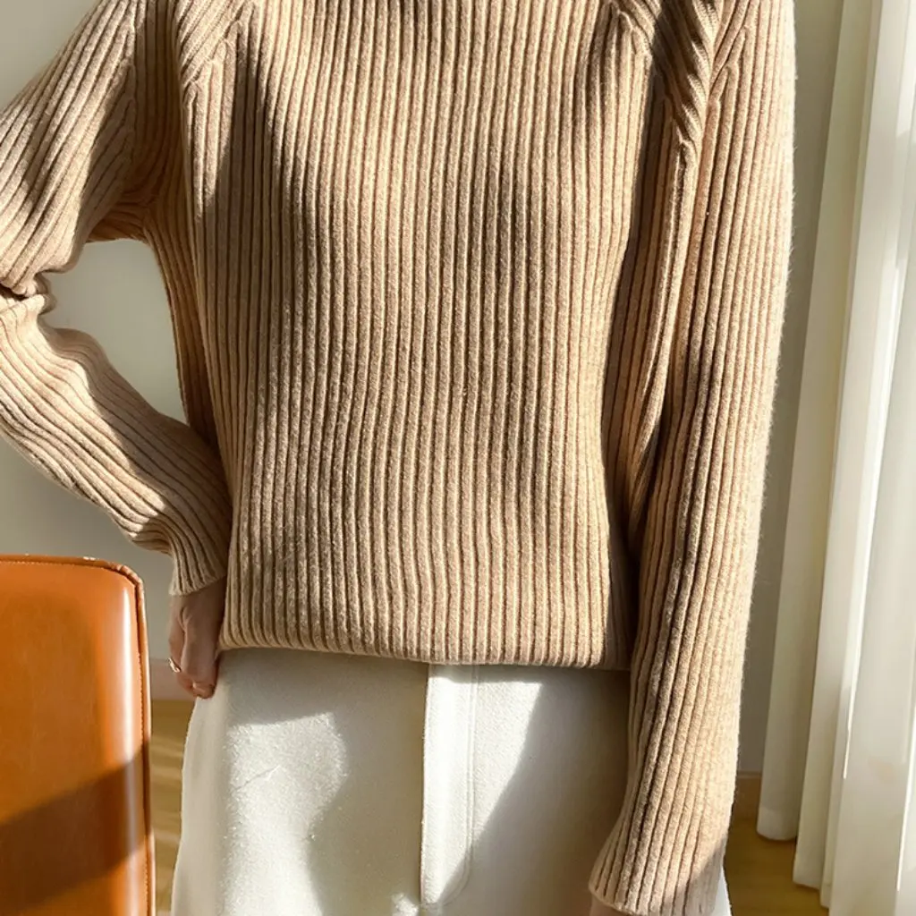 

Andy Velvet Thickened Crewneck Knit Shirt Semi-High Drawdown Base Solid Color First-Line Garment for Autumn And Winter