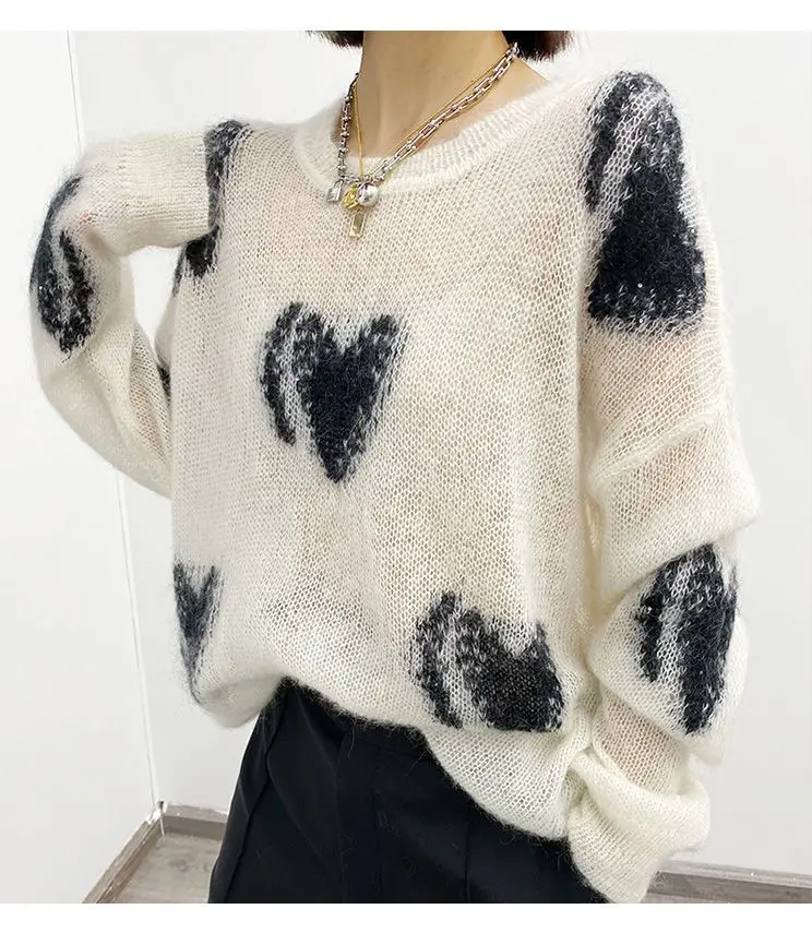 Autumn Fashion Design Sense Trendy Hollow Out Loose Fit Slim and Versatile Simple Round Neck Colored Women\'s Style Sweater