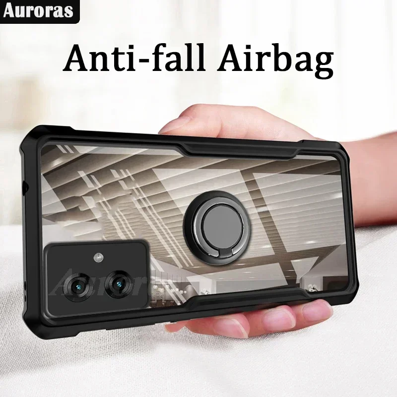 For Moto G55 G35 Case Clear Acrylic TPU Soft Frame Back Cover Moto G15 Power E15 G05 G01 Magnetic Holder Ring Shockproof Coque