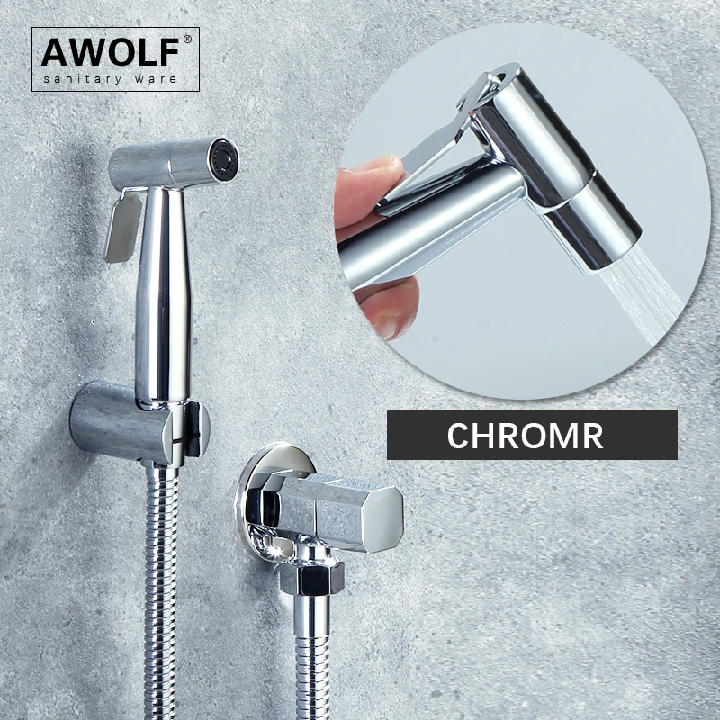 Awolf Hygienic Shower Set for WC White Solid Brass Gold Handheld Toilet Bidet Sprayer Chrome Anal Shower Sprayer System AP2155