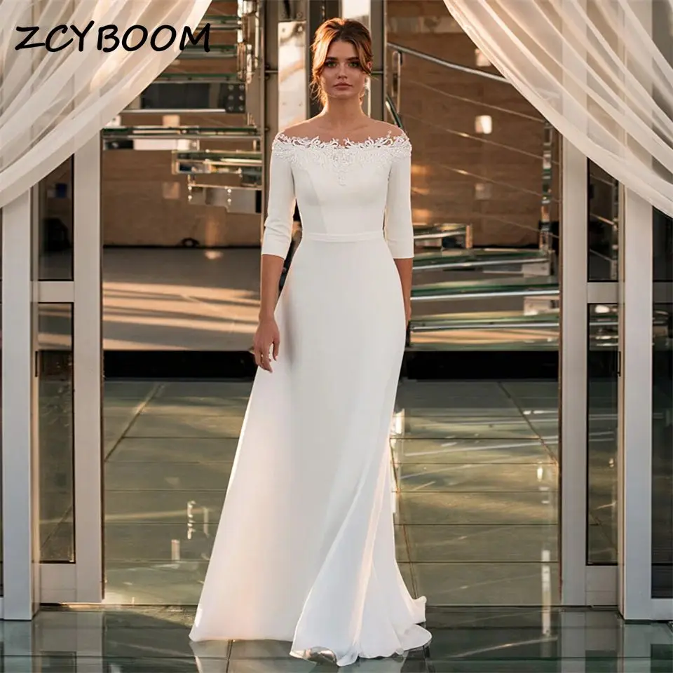 

Gorgeous White/Ivory O-Neck Cap Sleeves Wedding Dress For Women 2024 A-line Satin Simple Bridal Gowns Vestidos De Noiva