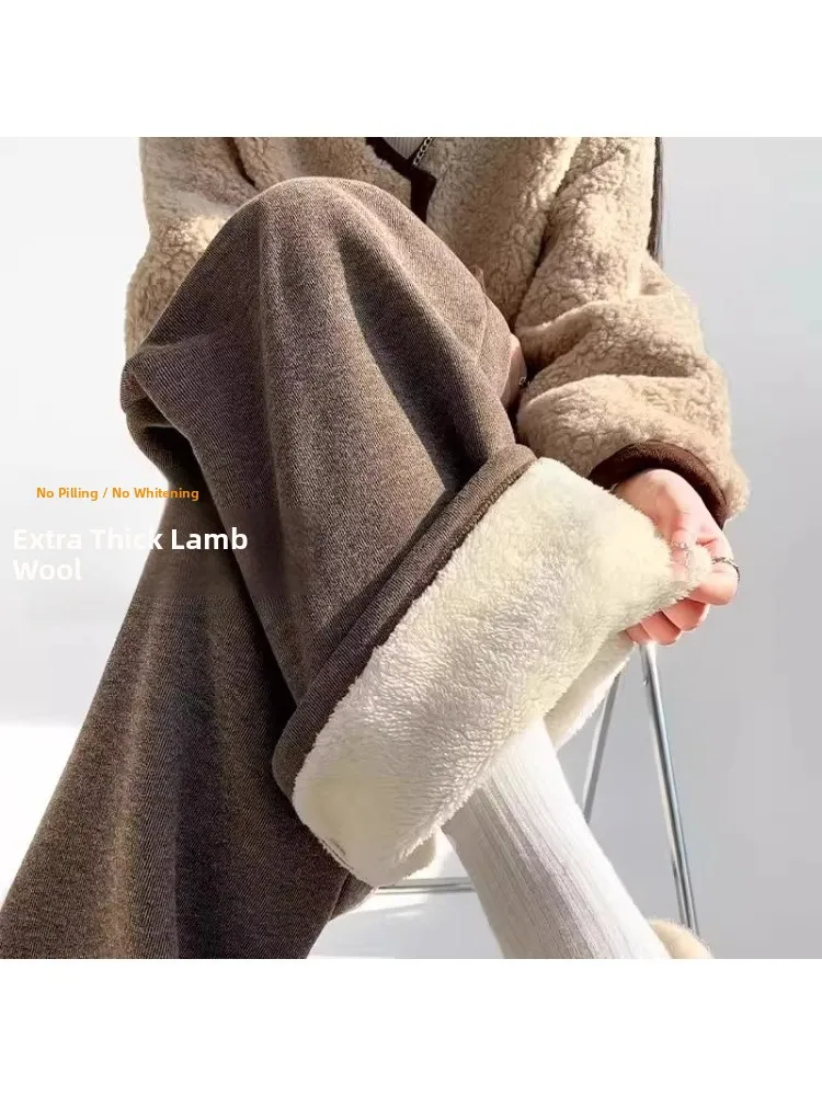 

plus Size Autumn Winter New Sle Lamb Velvet Loose Casual Pants Thiened Fce Women's Wide Leg Pants High Waist Straight Leg