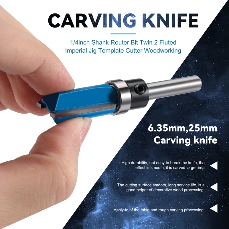 1/4Inch Shank Router Bit Twin 2 Fluted Imperial Jig Template Cutter Woodworking