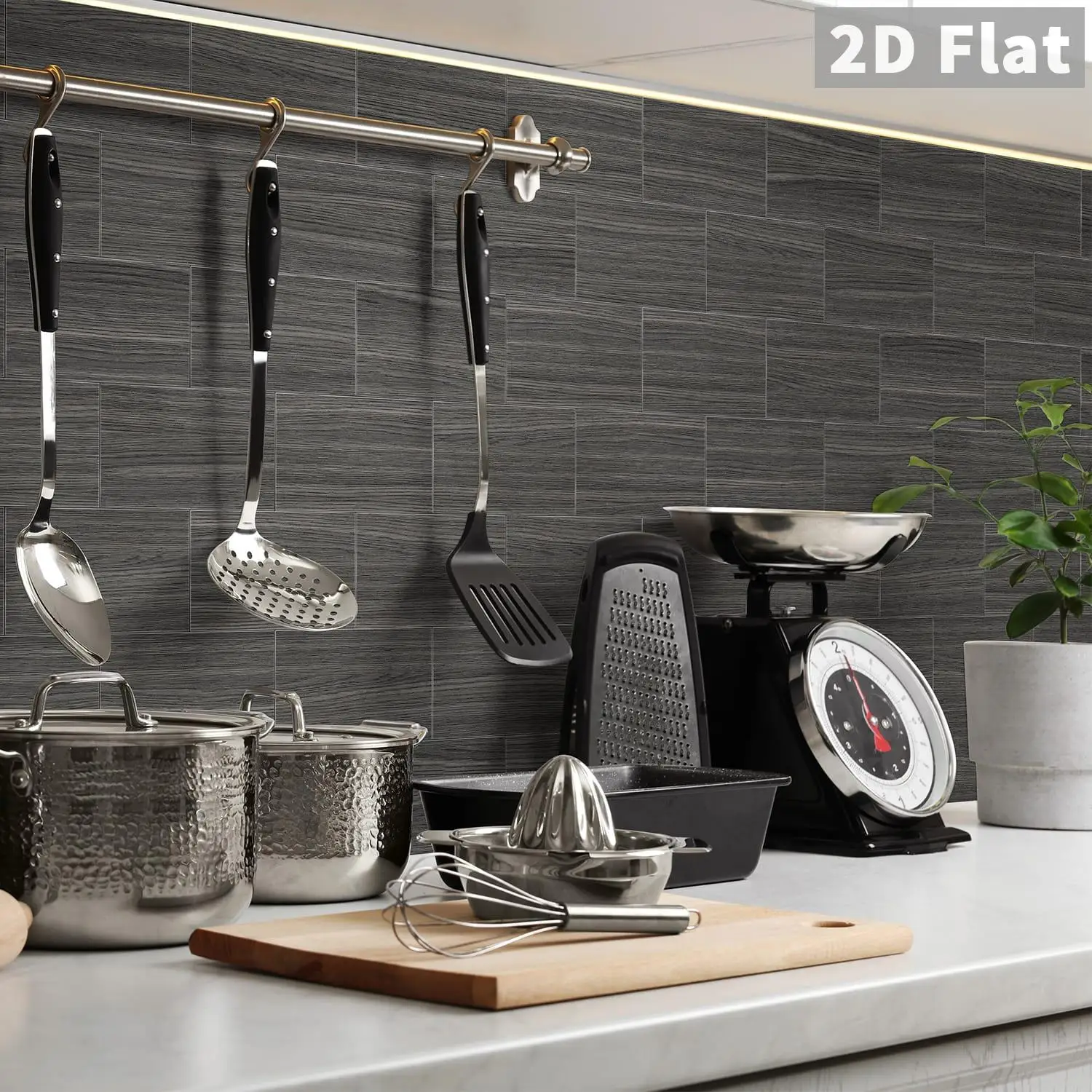 2D Flat Gray Wood Grain Self-Adhesive Wall Stickers Peel and Stick Tile for Home Kitchen Bathroom Decor 16/32/64PCS 4x8 Inch