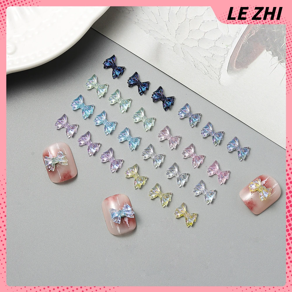 50Pcs Glitter Powder Bow Accessory Nail Art Party Sticker Colorful Transparent 3D Resin Gilding Nail Decoration Party Sticker