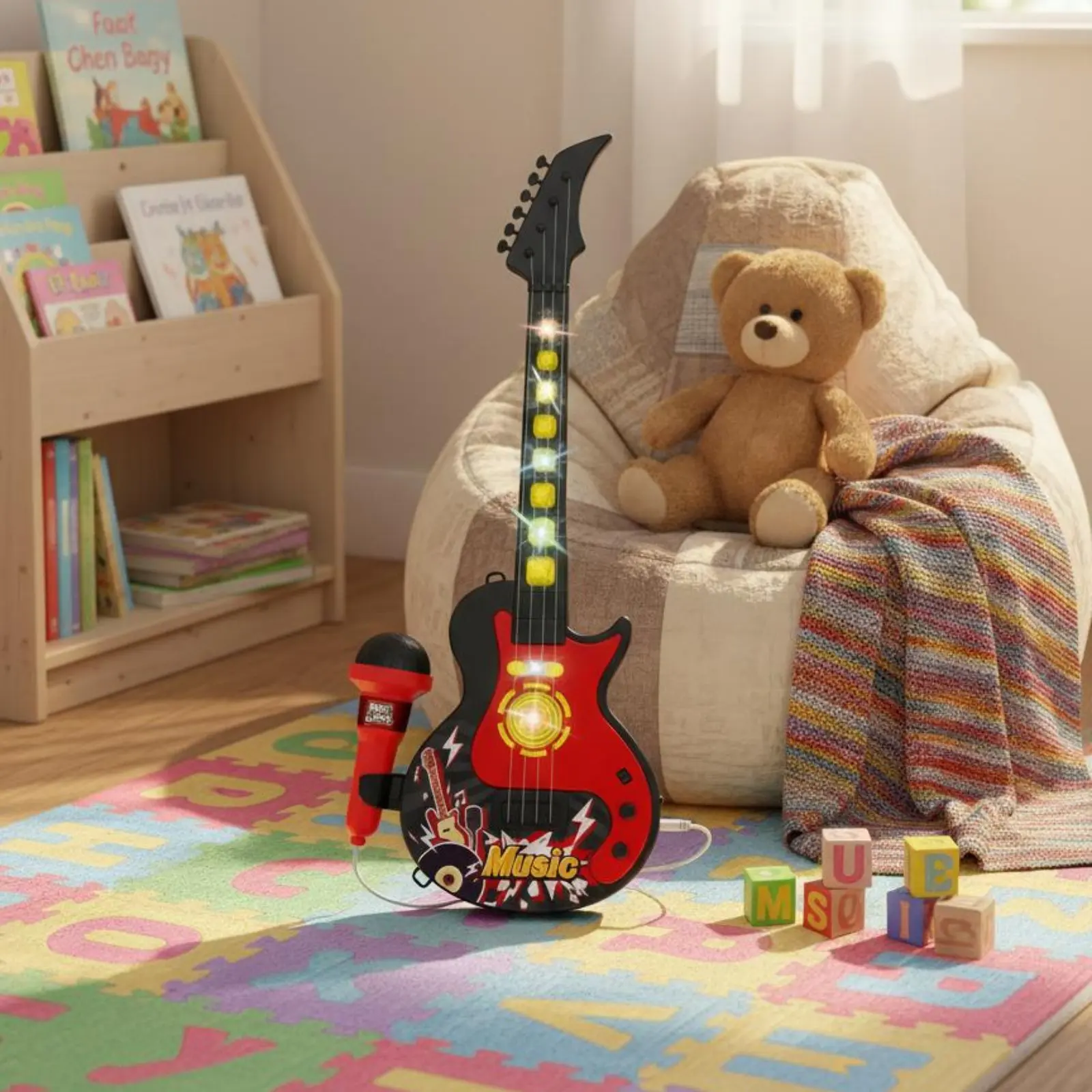 Toy Guitar Vocal Amplifier Set Lights and Music Shine-up Musical Guitar for Girls