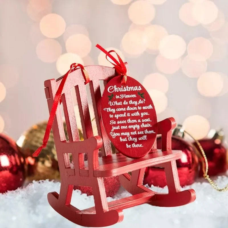 Christmas Tree Decorations In Heaven Memorial Ornament Mini Wooden Rocking Chair Christmas Craft Supplies New Year Decor KI